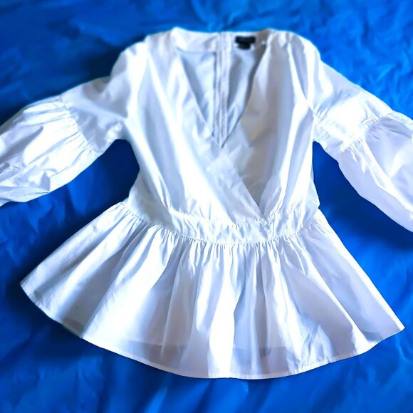 Tops - WHITE COTTON PEPLUM BLOUSE W/PUFFY SLEEVES COTTAGECORE, MEDIUM